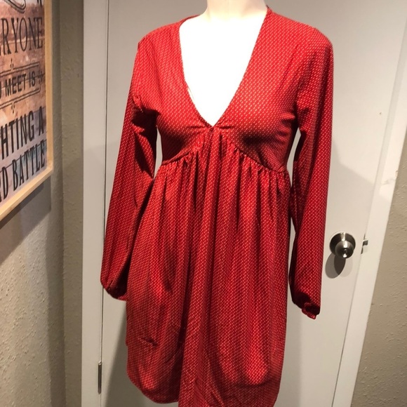 Sacred Threads Red Babydoll Dress with Plunge Neckline - Picture 14 of 14